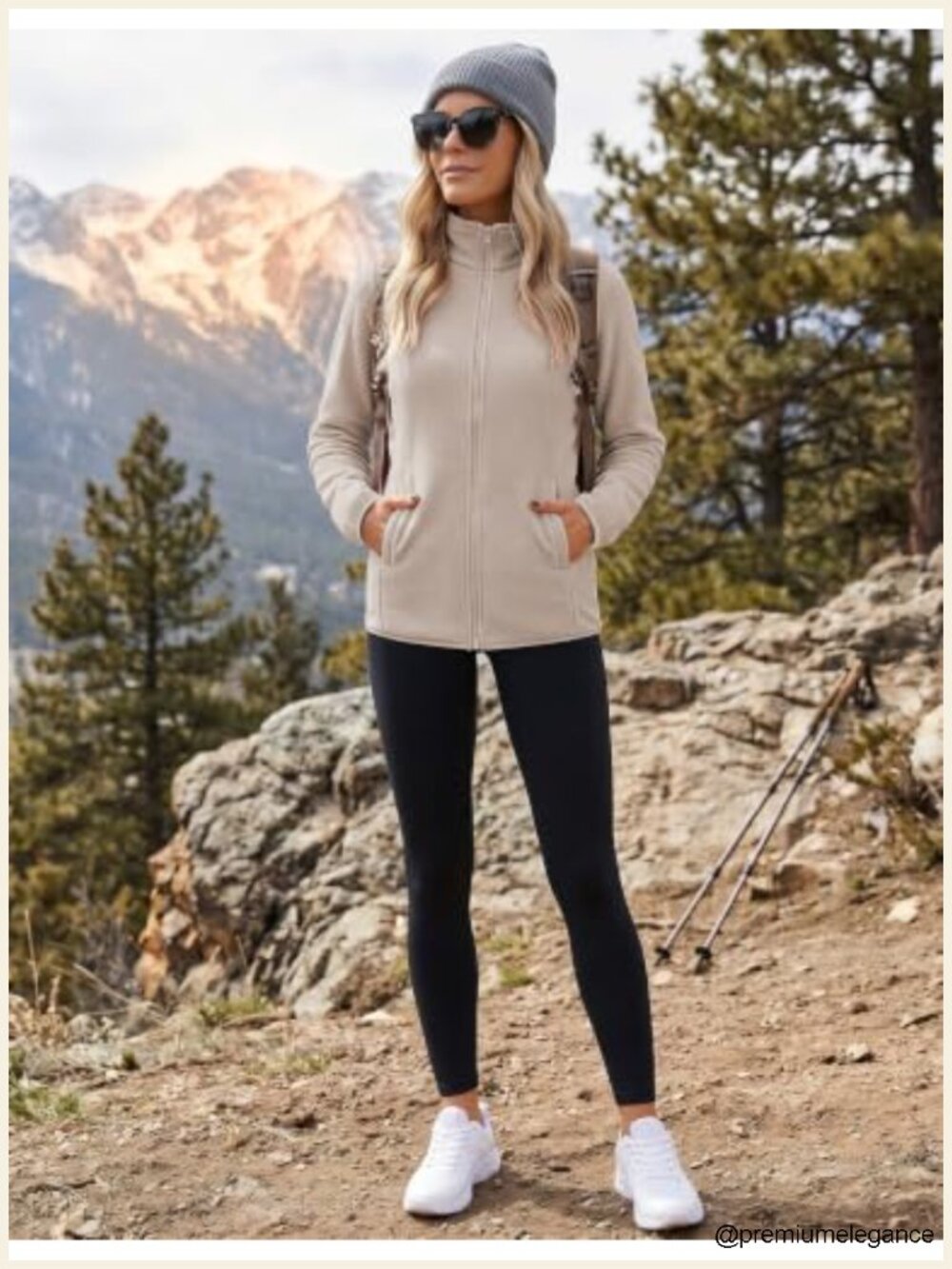 Lightweight Full Zip Up Fleece Jacket with Pockets Long Sleeve Hiking Athletic - Picture 2 of 6